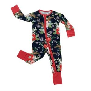 Little Sleepies Poinsettia Floral Convertible Romper/Sleeper